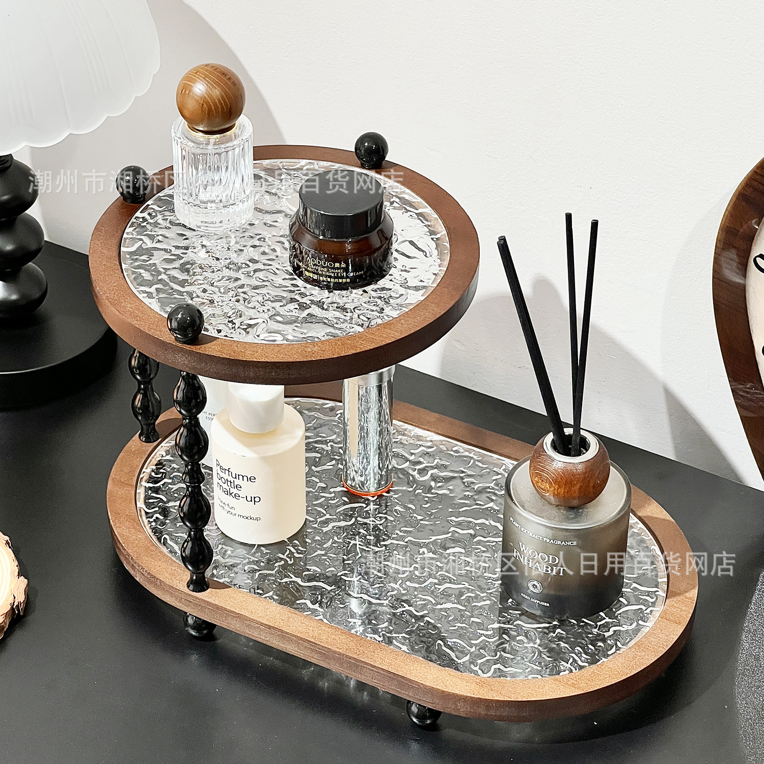 Настольная чаша в средневековом стиле, двухслойная полка из массива дерева, высококачественное легкое роскошное хранение для кухни, особенно красивое хранение для прихожей