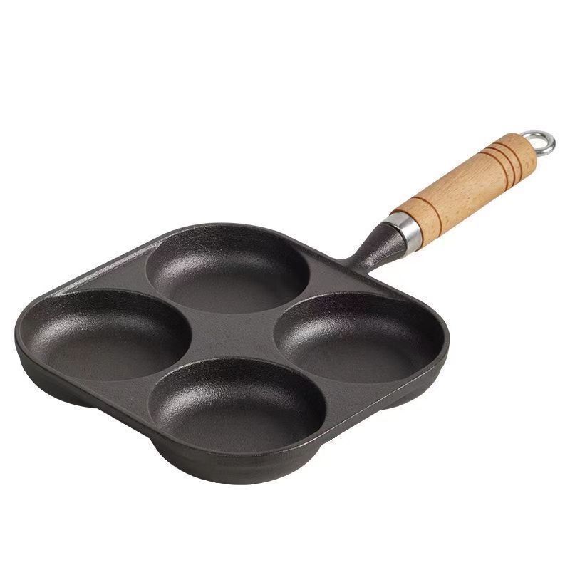 Cast Iron Four-Hole Omelette Pan, Egg Burger Pan, Omelette Artifact, Egg Dumpling Pan, Flats-Bottomed Omelette Pan, Uncoated Food Grade