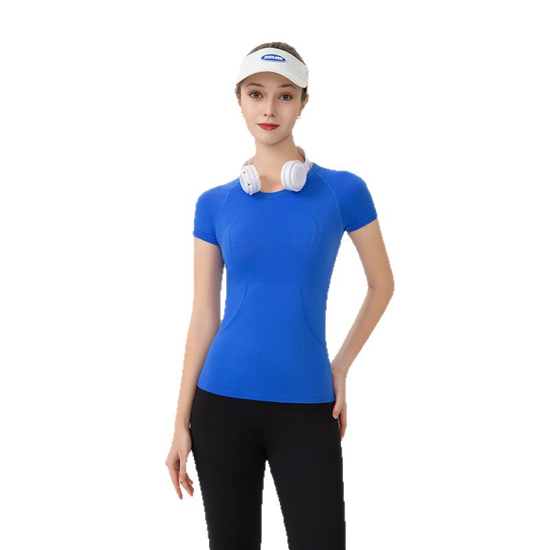 (in Stock) 1.0 Short-Sleeved High-Elastic Sports Round Neck Women's Quick-Drying Tight Top Running Training T-Shirt Yoga Wear