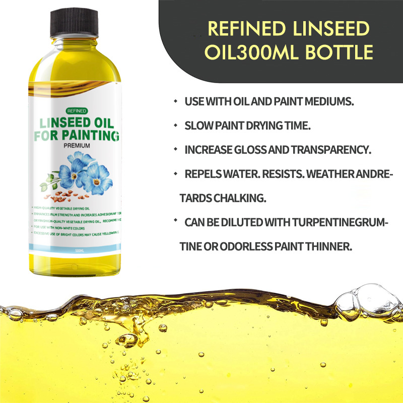 Rabbi Refined Linseed Oil Sun-Dried Linseed Oil Polymerized Linseed Oil Bottled Oil Painting Medium Art Selection Wholesale