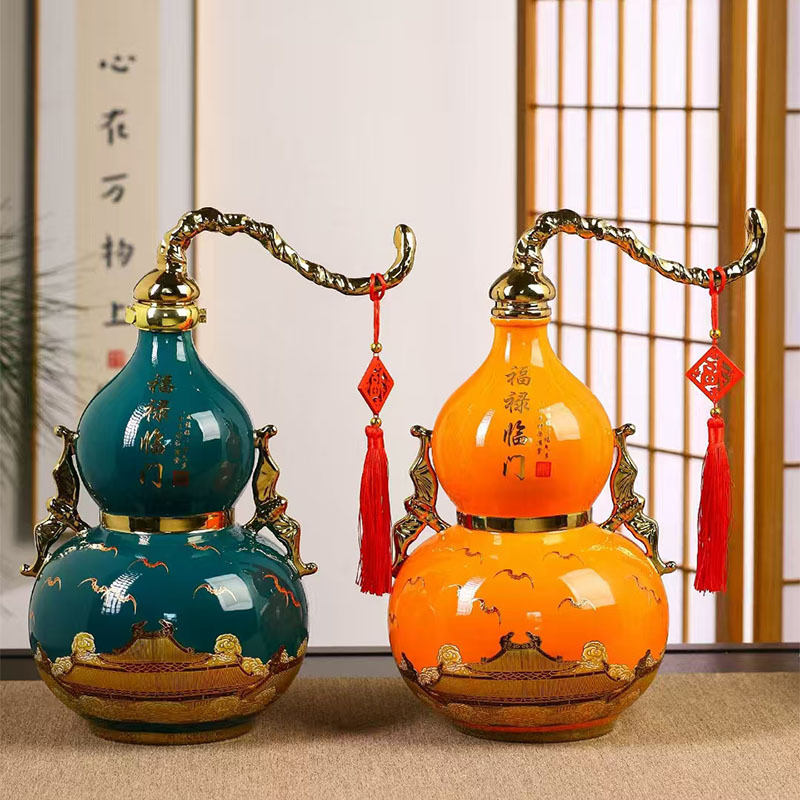 Jingdezhen Ceramic Wine Bottle 2.5kg Fulu Gourd Wine Jar Wine Pot Empty Wine Can Household Sealed Wine Set Ornaments
