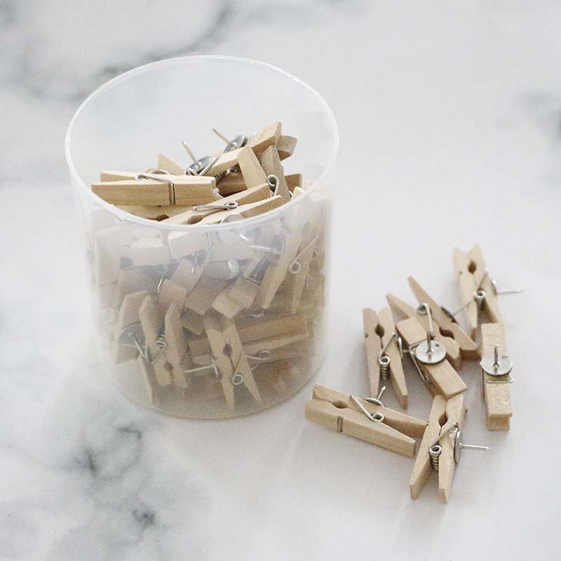 Canned Wood Color with Thumbtack Clip Wooden Clip Cork Clip Photo Clip Decorative Accessories Desktop Nail DIY