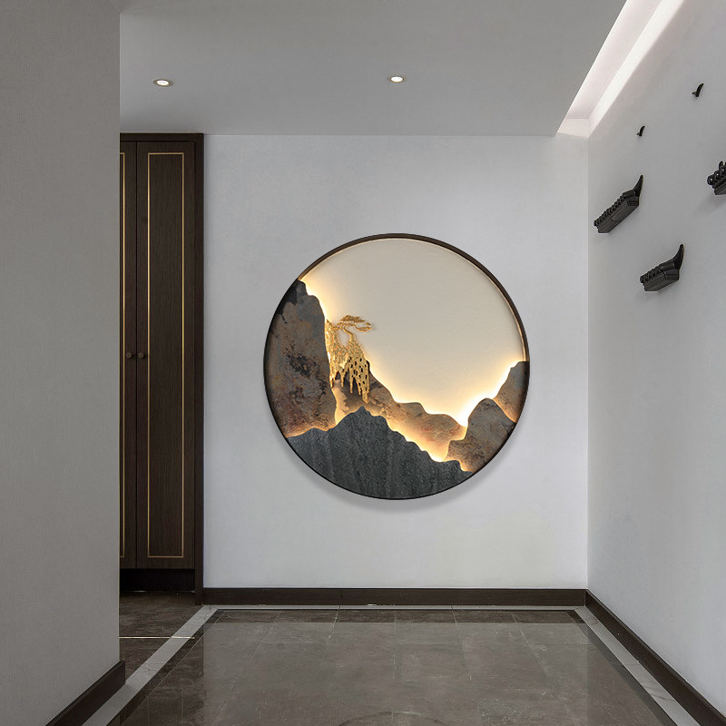 Cross-Border Dropshipping Entrance Wall Lamp Living Room Sofa Background Lamp Tea Room Stereo Landscape Rock Plate Decorative Painting Led Wall Lamp
