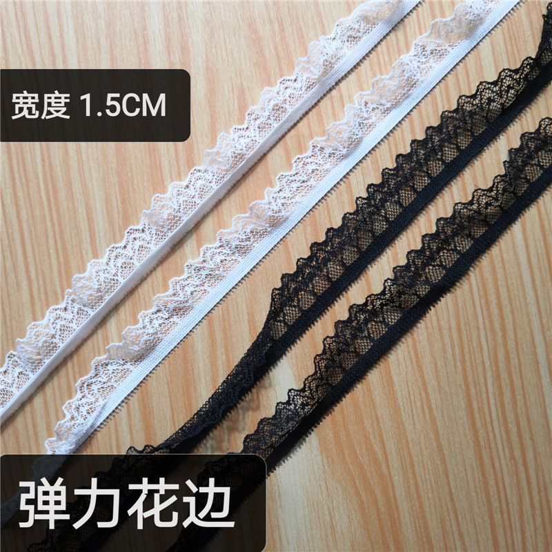 Width 1.5cm Stretch Lace Accessories Handmade DIY Fabric Clothes Skirt Skirt Underlining Decorative Narrow Black and White