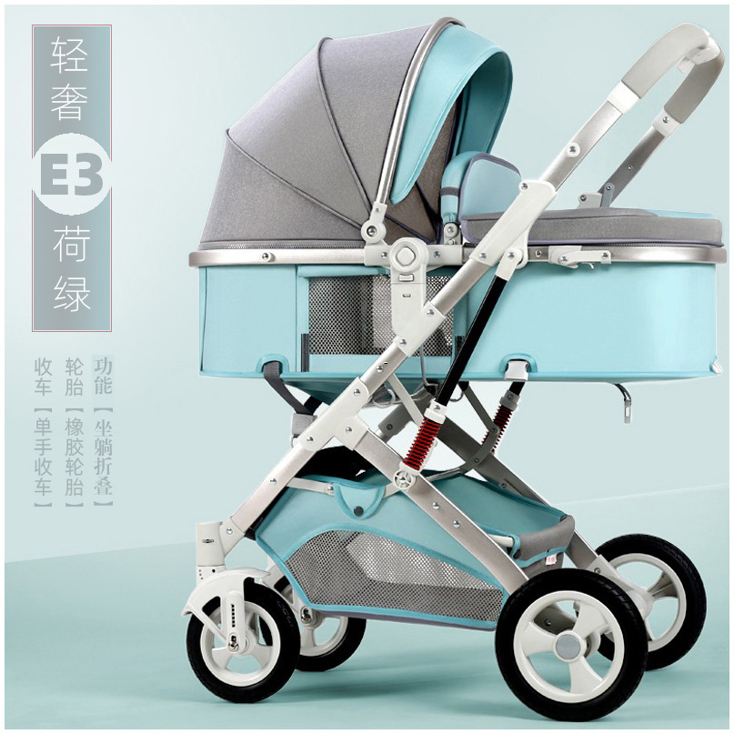 Baby Stroller Can Sit and Lie Down, Foldableable, Shock-absorbing, Multi-functional Two-way Newborn Baby High-view Basket Stroller
