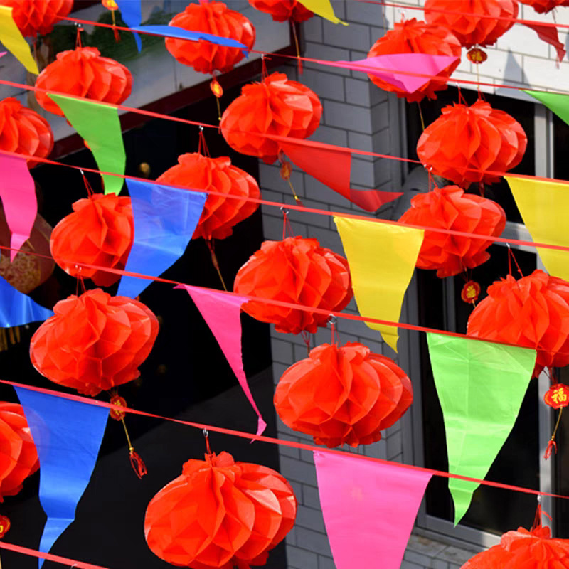 Factory wholesale plastic paper lanterns festive honeycomb red New Year's Day Spring Festival New Year shopping mall opening decoration series