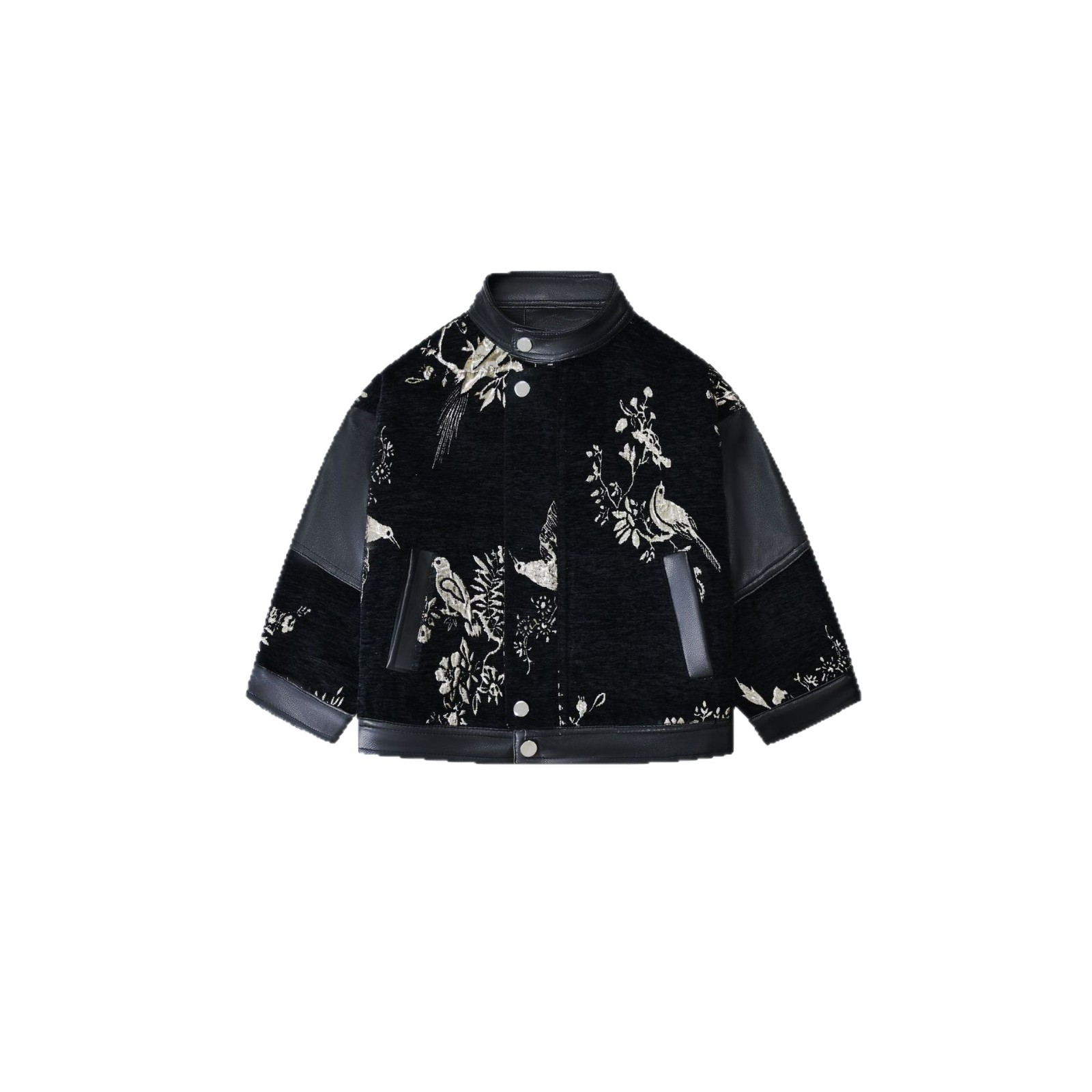 2025 Autumn/Winter Boys' Chinese Style Leather Jacket Children's Coat Handsome New Chinese Embroidery Patchwork Top Set