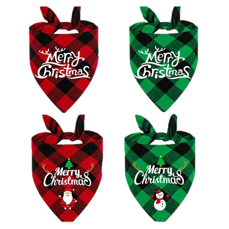 Manufacturer Sells Plaid Pet Saliva Towel Santa Claus Snowman Cat and Dog Scarf Christmas Pet Triangle Scarf