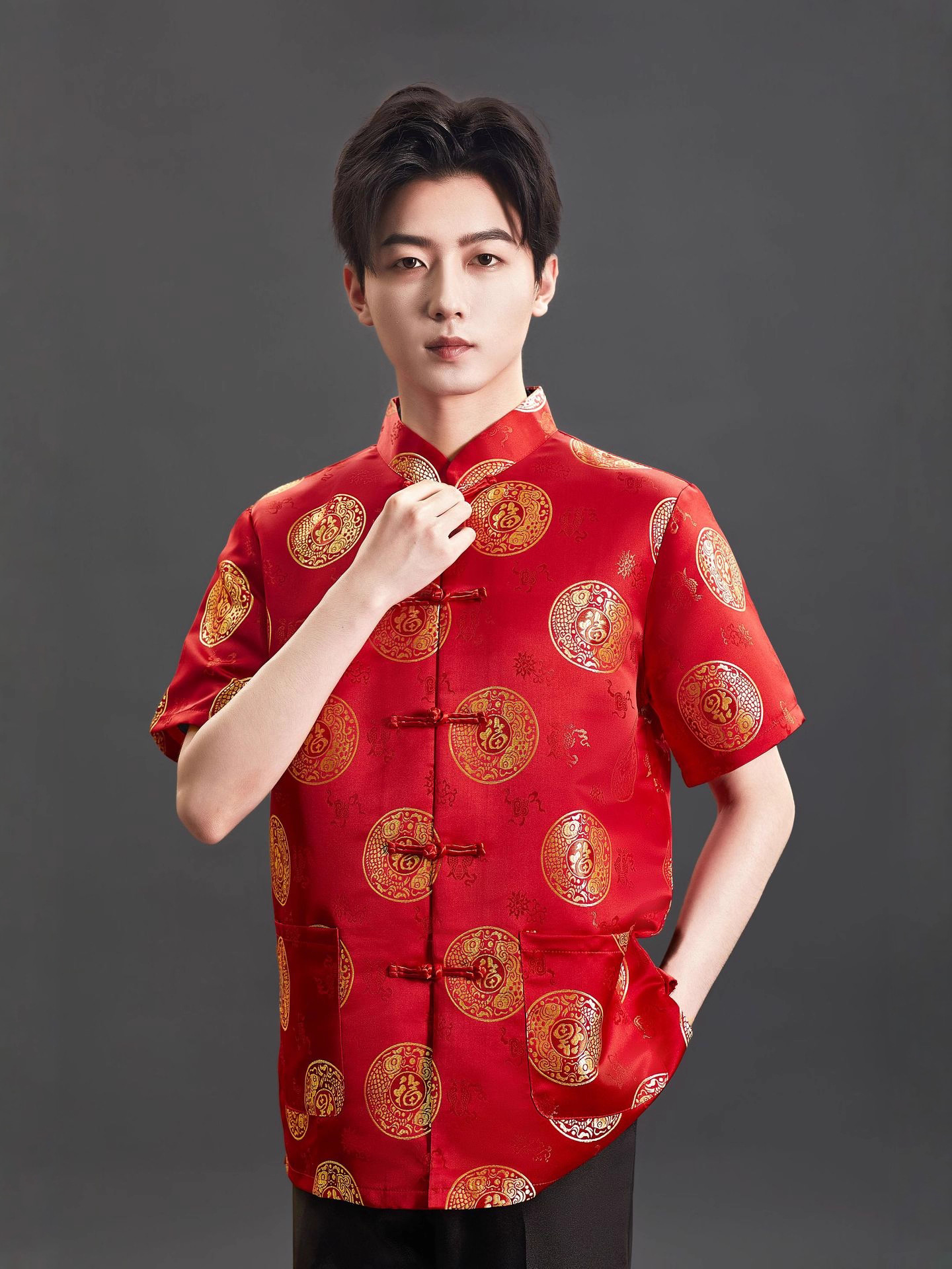 Brocade New Style Stand-Up Collar Tang Suit Men's Retro Chinese Style Tops for Middle-Aged and Elderly Birthday Banquets Chinese Style Festive Groomsmen Dresses