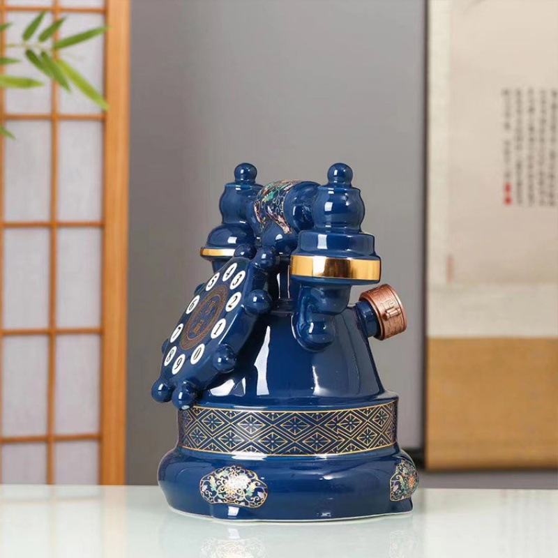 Jingdezhen Ceramic Wine Bottle 1.5kg Pack Telephone Wine Bottle 1.5kg Pack High-Temperature Color Glaze Home Decor Wine Jar Wine Pot