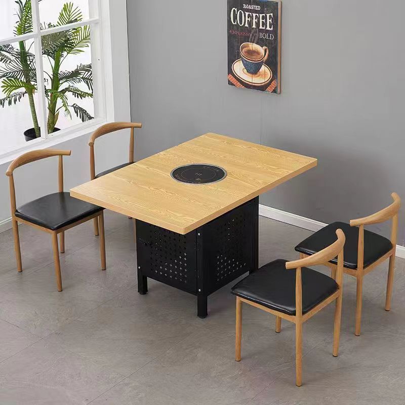 Imitation Marble Pattern Hot Pot Table Round Commercial Dining Table Barbecue Haidilao Hot Pot Restaurant Integrated Combination Hot Pot Table