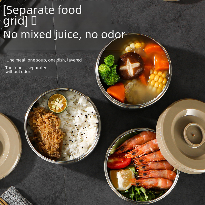 Stainless Steel Lunch Box Vacuum Three-Layer Insulated Pot Large Capacity Student Office Worker Compartment Portable Multi-Layer Lunch Box