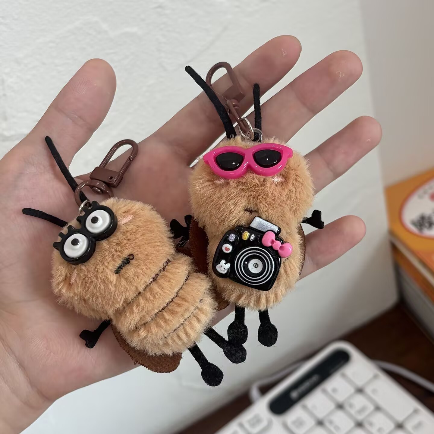 Cartoon Plush Cute Little Cockroach Pendant Student Couple School Bag Animal Doll Best Friend Gift Keychain Accessories