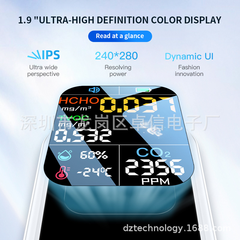 D7 Portable Co2 Air Quality Detector Handheld Formaldehyde Carbon Dioxide Detector with Indoor Temperature and Humidity