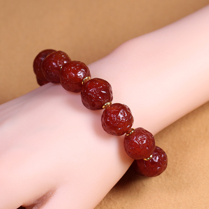 5A Grade Natural Old Mine Alxa Raw Stone Orange Peel Gobi Red Agate Bracelet Necklace DIY Loose Bead Accessories 15mm