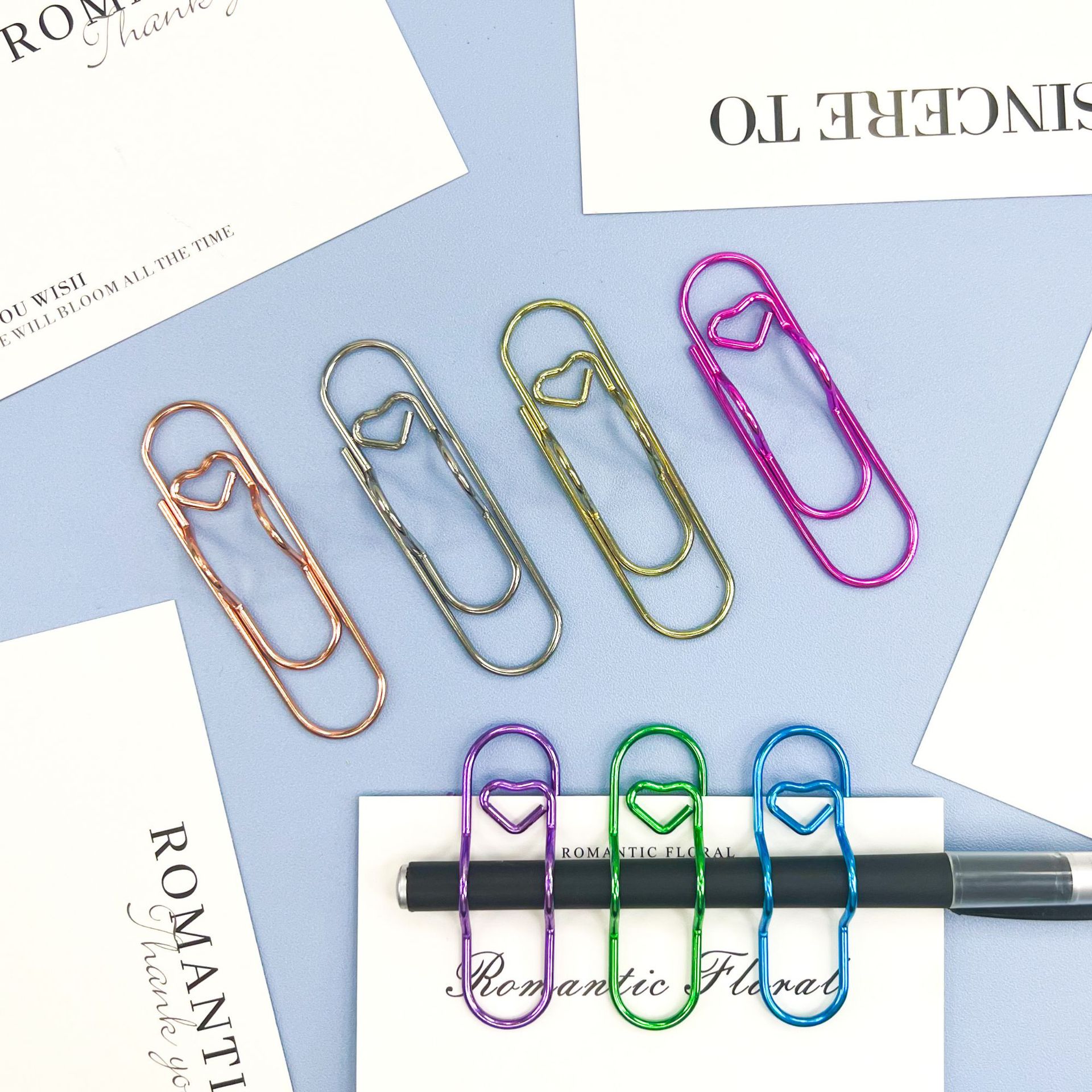Cross-Border Spot New Love Pen Clip Paper Clip Creative Metal Color Special-Shaped Pin Learning Multi-Functional Paper Clip