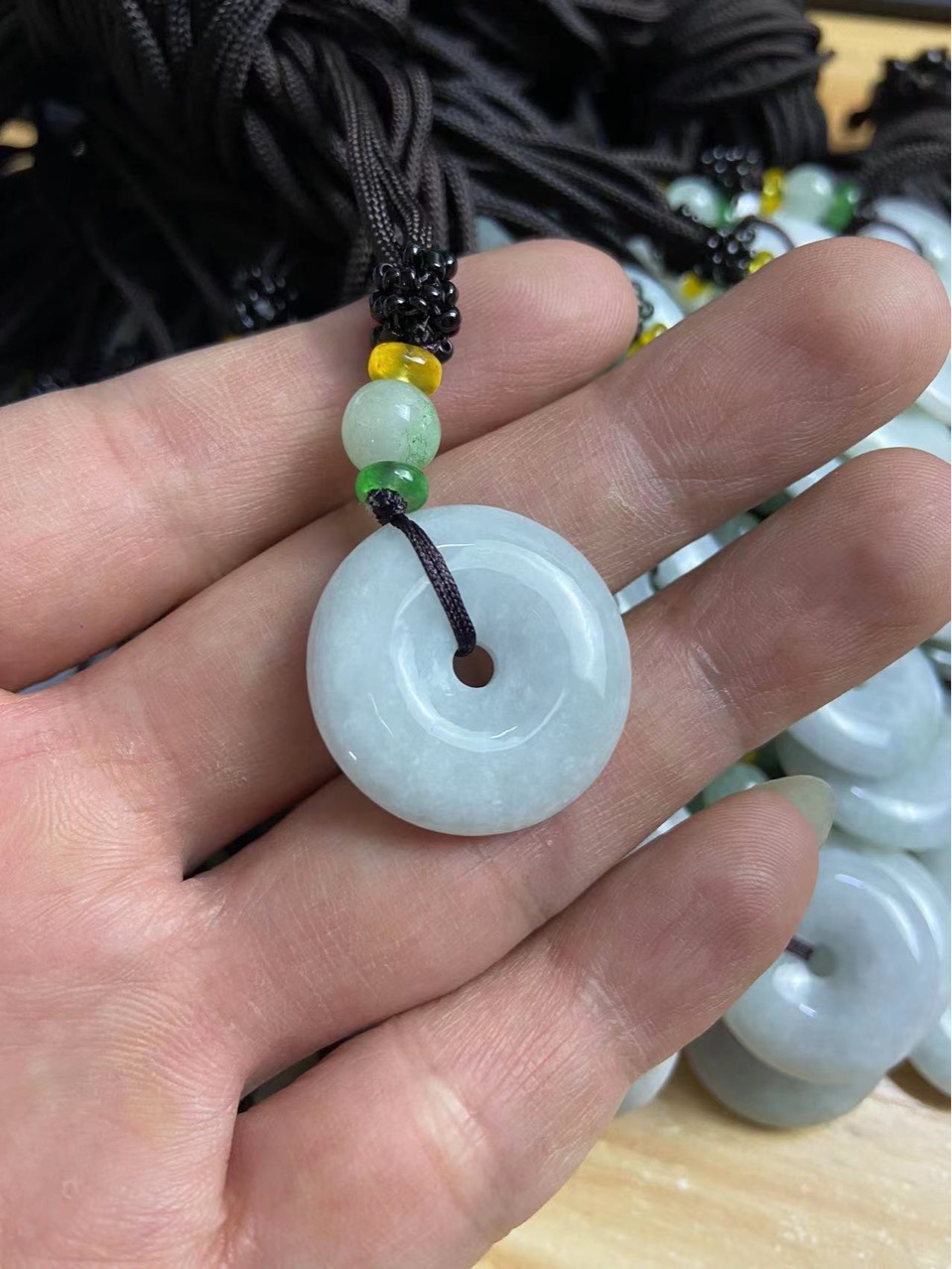 Jade Jade Hanging Ping An Buckle Bean Green White Domestic Identification A Goods Jade Pendant Jade Pendant