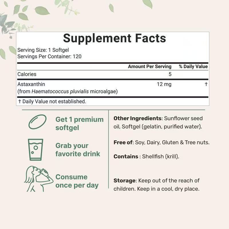 Tk Amazon Hot Product Cross-Border Hot Sale Tk Amazon Hot Selling Astaxanthin Soft Capsules Astaxanthin