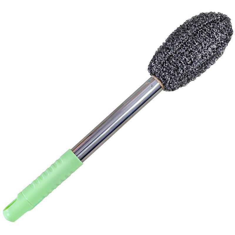 Long-Handled Stainless Steel Pot Washing Brush, Kitchen Stove Cleaning Long Pole, Pot Washing and Basin, No Rust, No Harm to Hands, No Slag