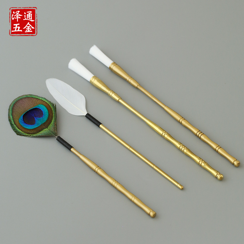 Brass incense burner incense tool incense printing entry suit wholesale incense shovel incense spoon gray incense press brush extension seven pieces suit