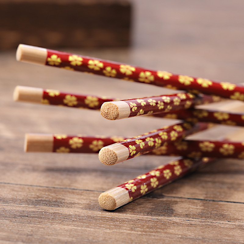 Factory wholesale bulk five-color small floral bamboo chopsticks a variety of specifications carbonized flower chopsticks tableware chopsticks