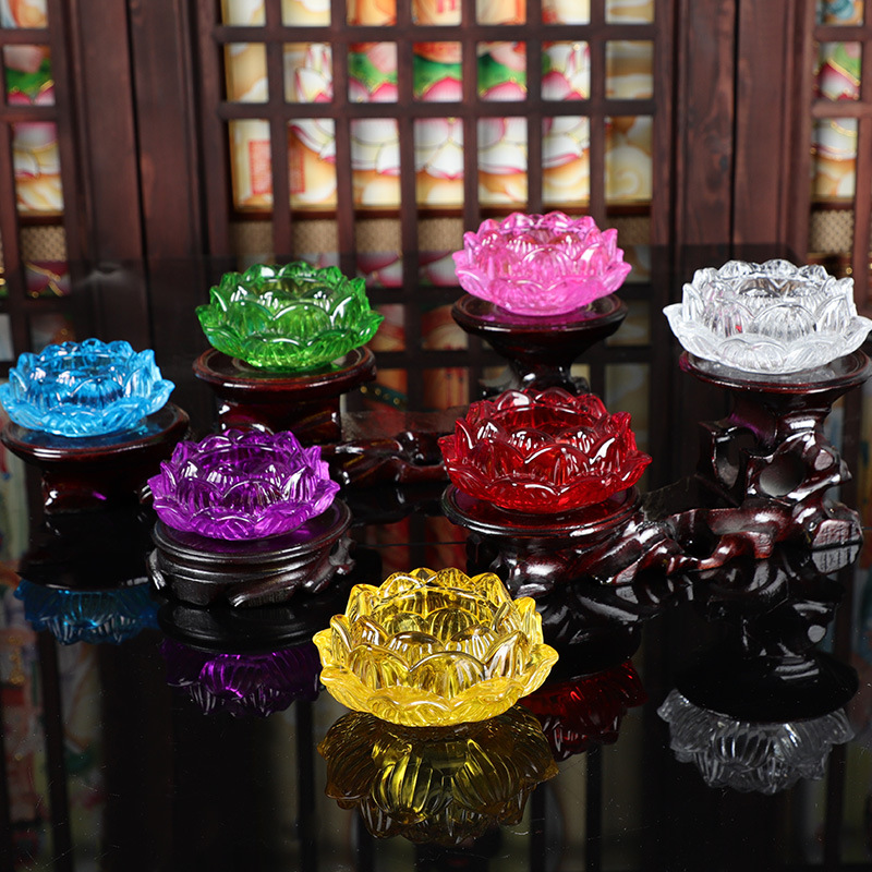 Colorful Crystal Glazed Lotus Flower Lamp Holder Butter Lamp Candle Holder Buddha Serving Lamp Long Ming Lamp Buddha Articles Lamp Holder