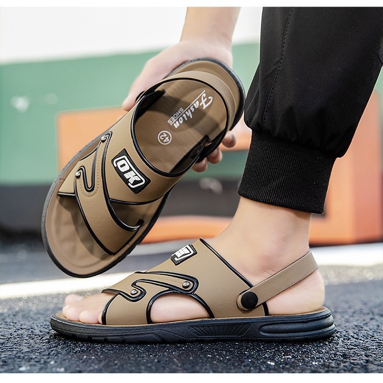 Сандалии мужские 2025 новые кожаные с толстой подошвой для пляжа летние уличные папины нескользящие износостойкие сандалии двойного назначения