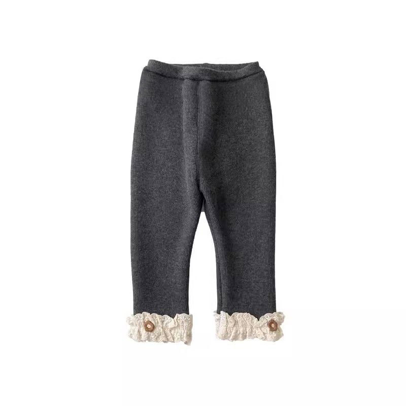 Girls' fleece-lined Leggings Western-style Lace Slim-fit One-piece Velvet Outer Wear Autumn and Winter Children's Baby's All-match Warm Pants