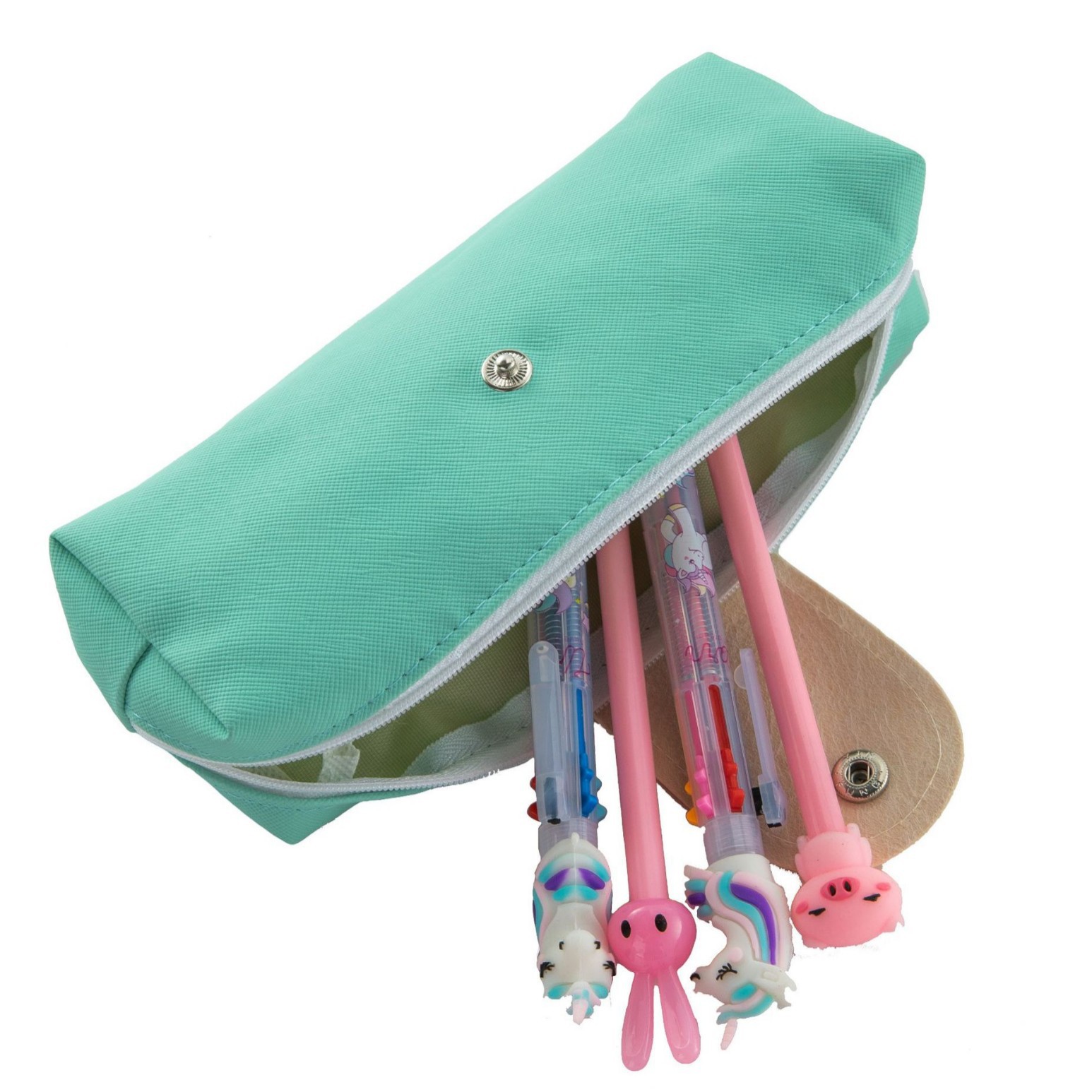 K-Style of Simple Beard Snap Pencil Bag Pu Large Capacity Student Leather Stationery Bag Pencil Bag Factory Direct Sales Gift