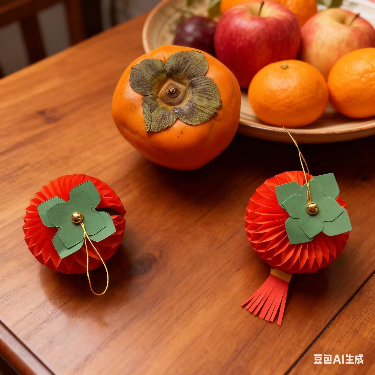 Wishing Persimmon Orange Honeycomb Paper Flower Decoration Wedding Room Decoration Honeycomb Paper Flower Bonsai Decoration Honeycomb Pendant Ruyi Persimmon