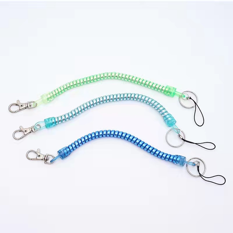 In stock anti-lost telephone line keychain tpu plastic spring elastic rope bag mobile phone lanyard color spring rope