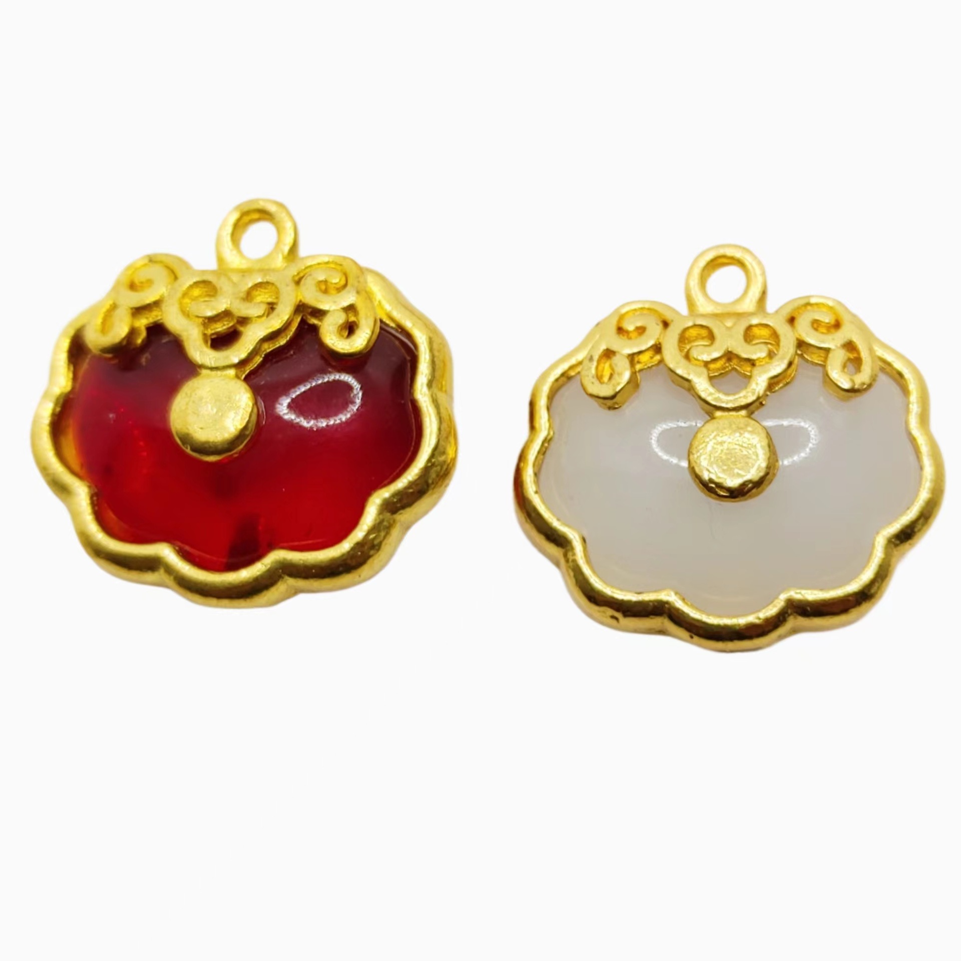 diy jade Ruyi lock zinc alloy jewelry accessories Bell bracelet necklace pendant inlaid jade accessories material