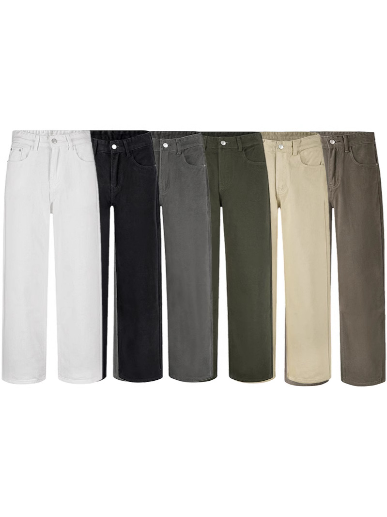 Lktm Men's Wear # Basic Simple and Versatile Solid Color Jeans for Men, High-End Drapey Wide-Leg Straight Casual Pants