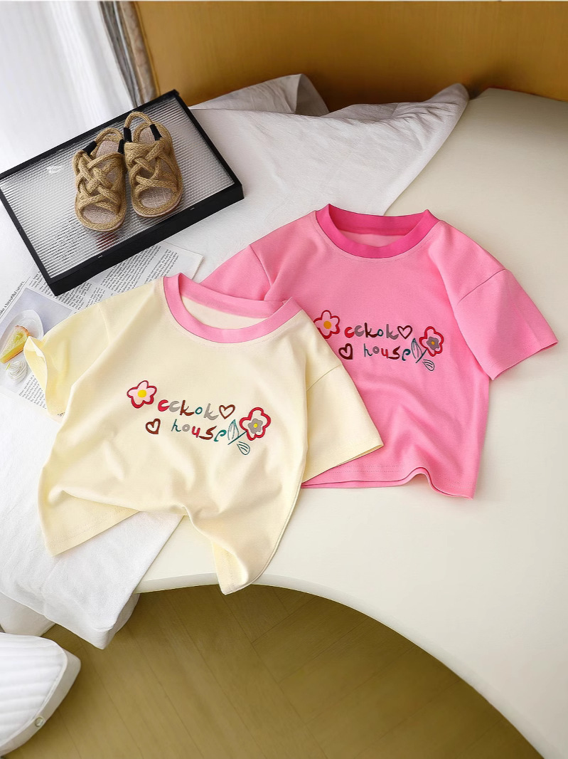Girl's Cartoon Printed T-shirt 2025 Summer New Children's Cute Short-sleeved T-shirt Baby's Base Shirt