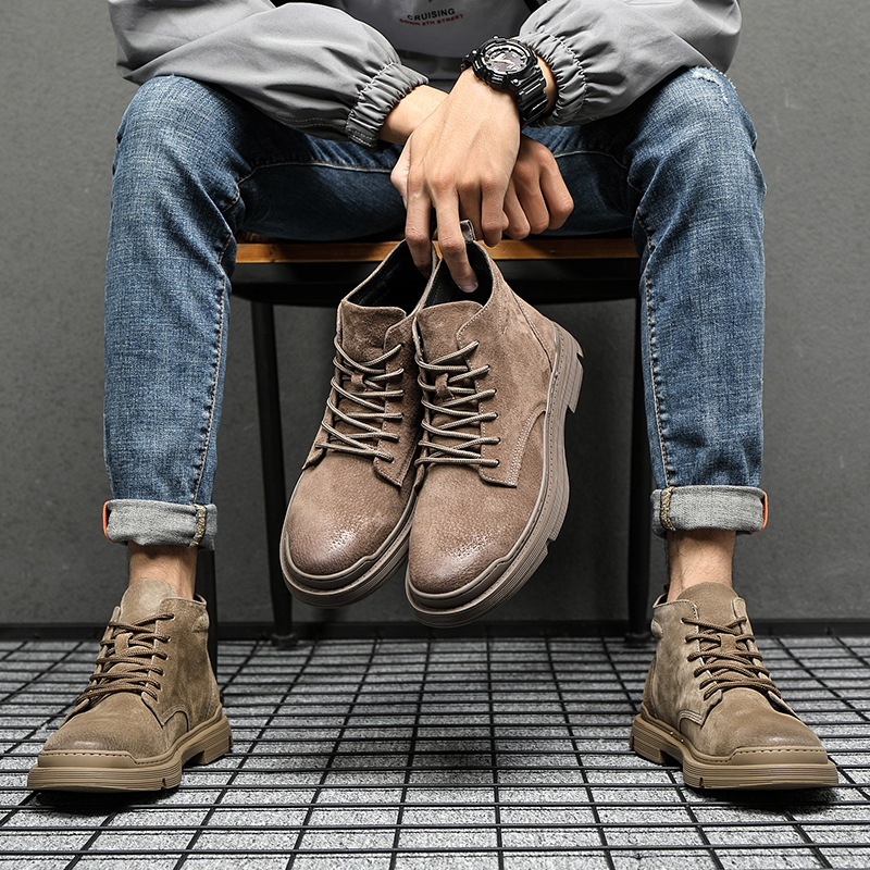 Men's Martin Boots Men's Genuine Leather Boots Casual Trendy High Top Work Shoes Single Boots 2024 Spring New Men's Shoes