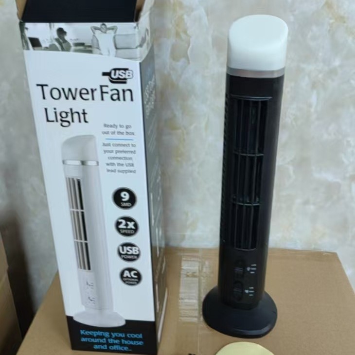 Кросс-бордерный настольный USB безлопастной вентилятор, креативный, для студентов, дома, с LED лампой, мини-башенный вентилятор