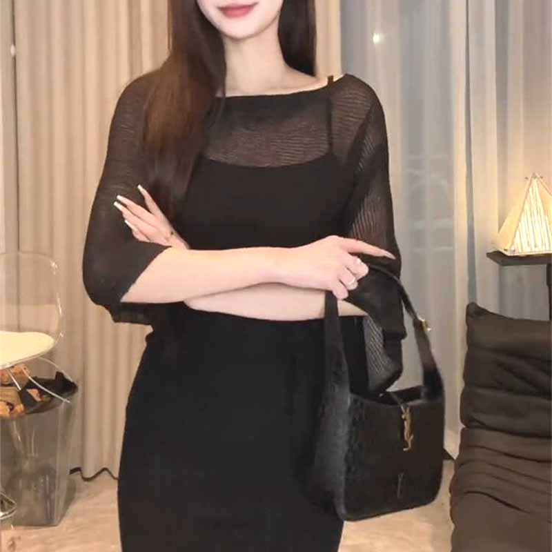 Designed Asymmetrical Cape Shawl Sun Protection Shirt for Women Spring and Summer Loose Lazy Thin Ice Silk Knitwear Top