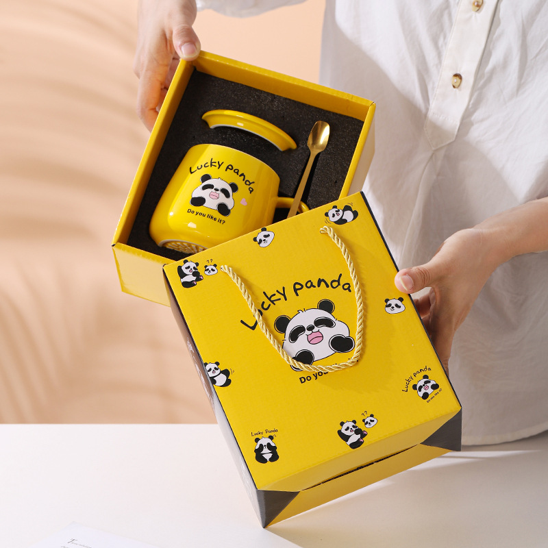 Mug Coffee Cup with Lid Set Practical Opening Gift Small Gift Box Ceramic Cup Souvenir Return Gift