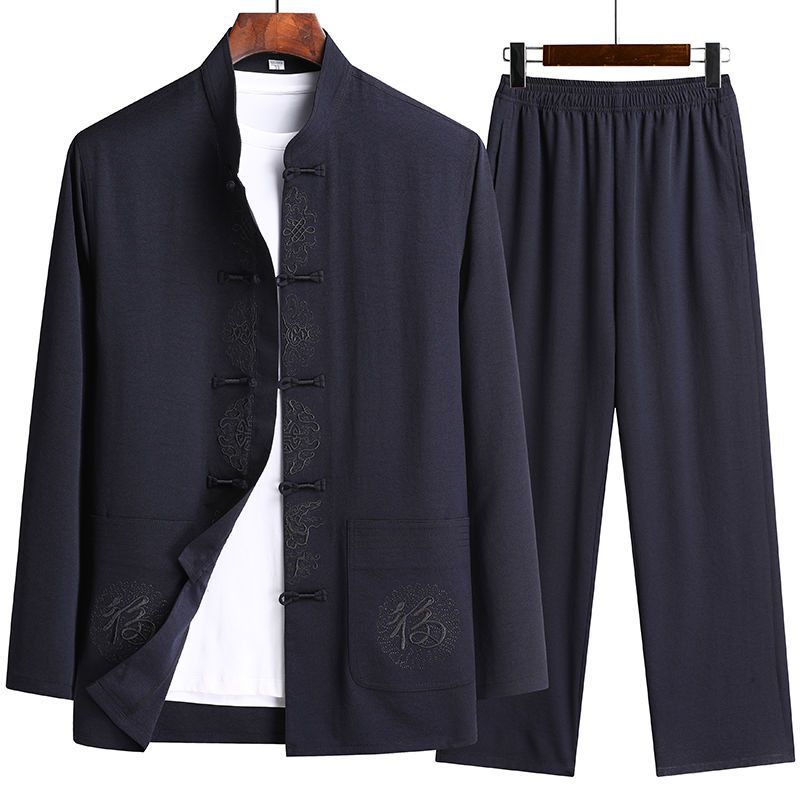 Tang Suit Men's Chinese Style Grandpa Long-Sleeved Cotton and Linen Suit Middle-Aged and Elderly Dad Spring and Summer Han Dynasty Men's Chinese Style Clothes for the Elderly