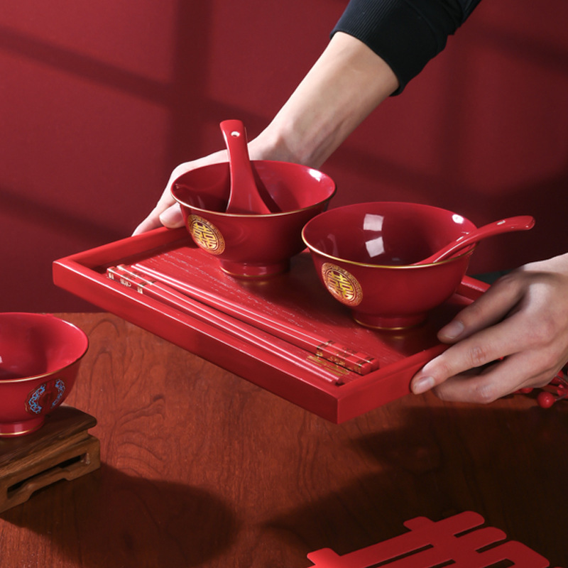 Factory wedding festive wedding ceramic bowl red high-looking wedding bowl New couple hand gift wedding supplies wholesale