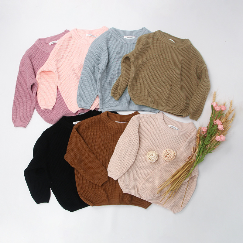 Autumn 2022 New Korean-style Round Neck Solid Color Loose All-match Sweater for Kids Lazy Style Long-sleeved Pullover