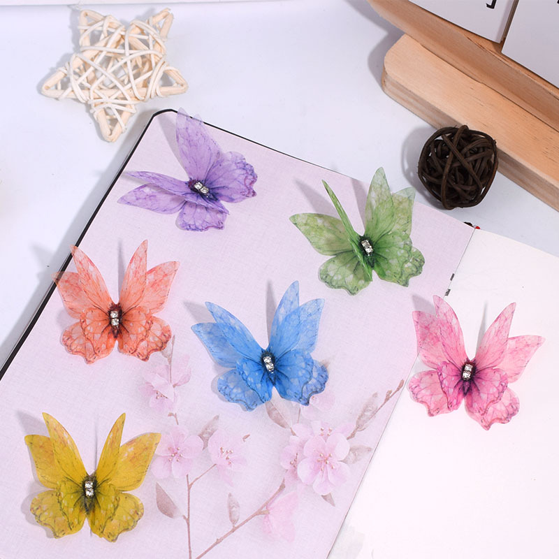 Oushu 5cm Double-Layer Stereo Tulle Butterfly Phoenix Tail Butterfly Artificial Fabric DIY Handmade Hairpin Clothing Accessories