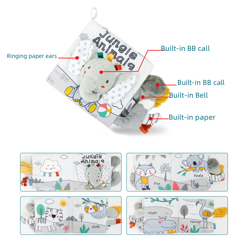 Baby's Black and White Cloth Book Early Education Tear Can't Bite Ring Paper Children's Three-Dimensional Tail Book Baby's Cognitive Toy