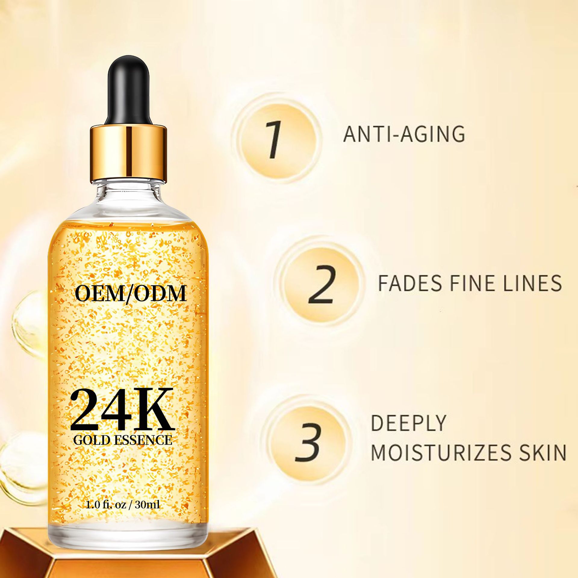 Cross-Border Exclusive 24K Gold Essence 30ml Hydrating, Moisturizing and Diluting Fine Lines Facial Essence Foreign Trade Full English