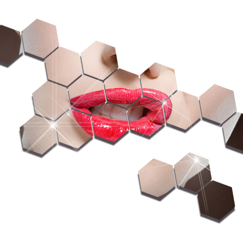 Cross-border hexagonal acrylic three-dimensional mirror wall sticker self-adhesive living room bedroom background wall home decoration soft mirror