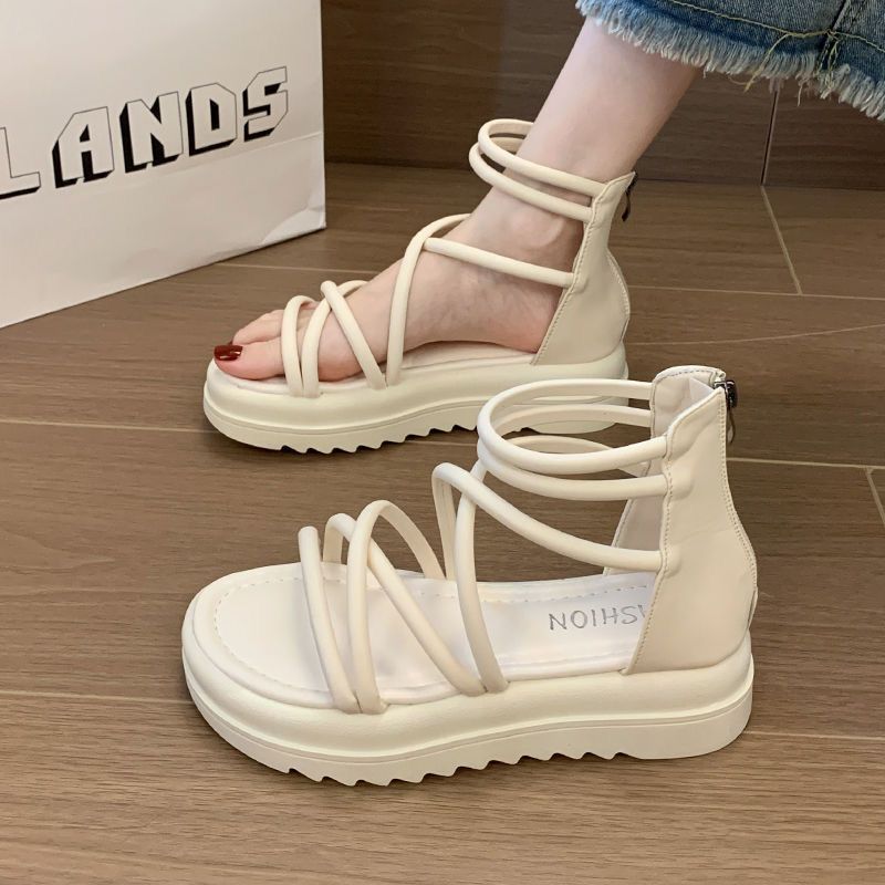 Elegant Lady Retro British Style Slippers 2024 Internet Celebrity New Fashion Height-Increasing Fairy Style Lightweight Non-Slip Sandals
