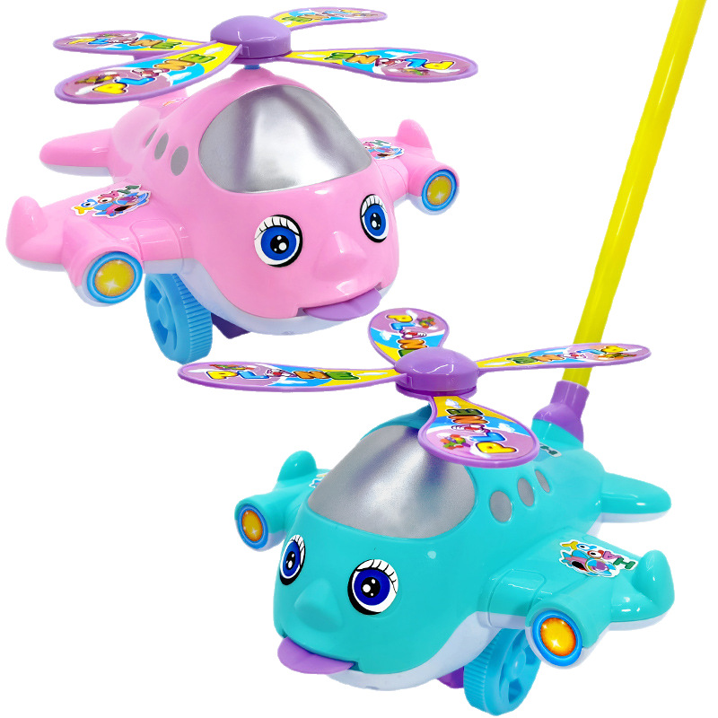 Children's Cartoon Macaron Hand Pushing Airplane Baby Toddler Hand Pushcart Educational Toys Parent-Child Interactive Toys