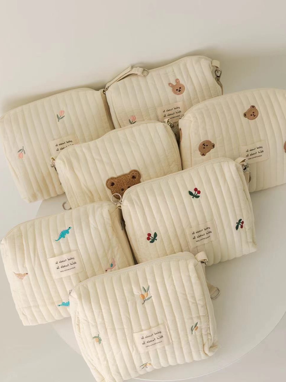 New Zipper Embroidered Cotton Mummy Bag Baby Trolley Hanging Bag Diaper Bag Portable for Travel