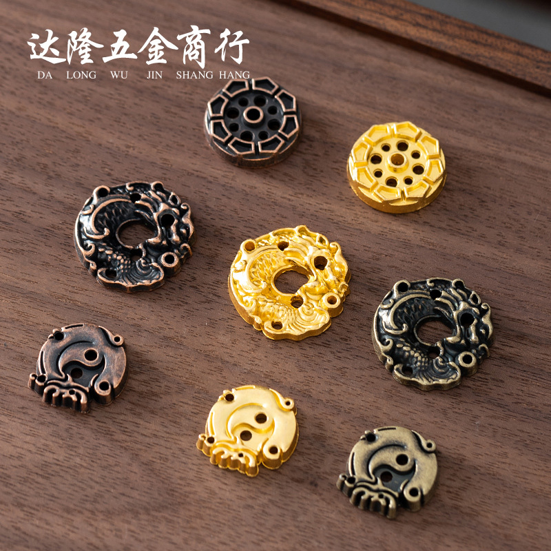 Copper gourd incense insert nine-hole mini water drop incense holder turtle Zen lotus line incense holder drag incense burner small accessories