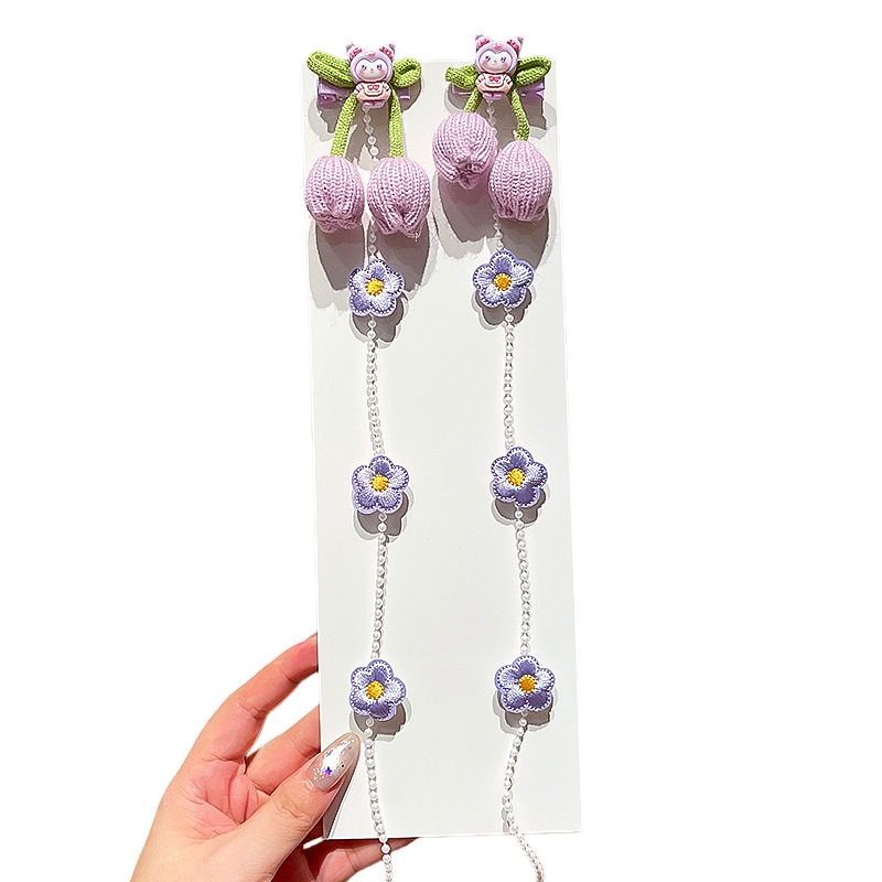 Cartoon Children's Braided Hair Chain Pearl Tassel Hair Chain Girl Princess Tiara Girl Hairpin Head Flower Clip Hair Accessories